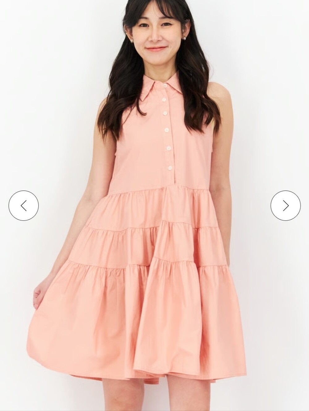 En Saison Peach Pink Sleeveless Tiered Collared Dress